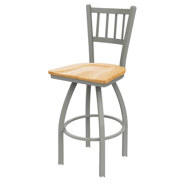 25" Swivel Counter Stool, Nickel Finish, Nat Oak Seat
